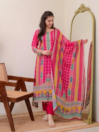 Heavy Muslim Cotton With Digital Print With Real Mirror Handwork With Full Sleeve