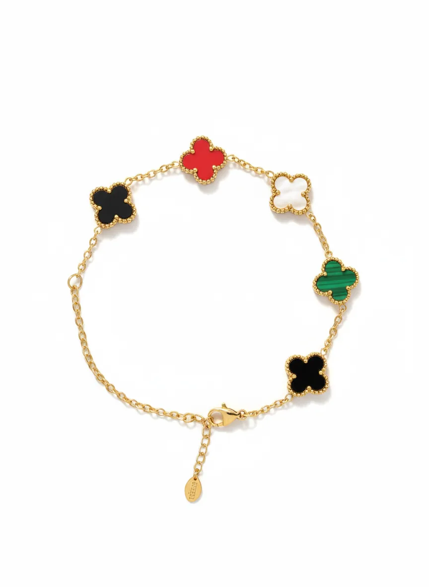 Dual Clover Charm Bracelet – 18K Gold Plated (Anti-Tarnish) - Image 4