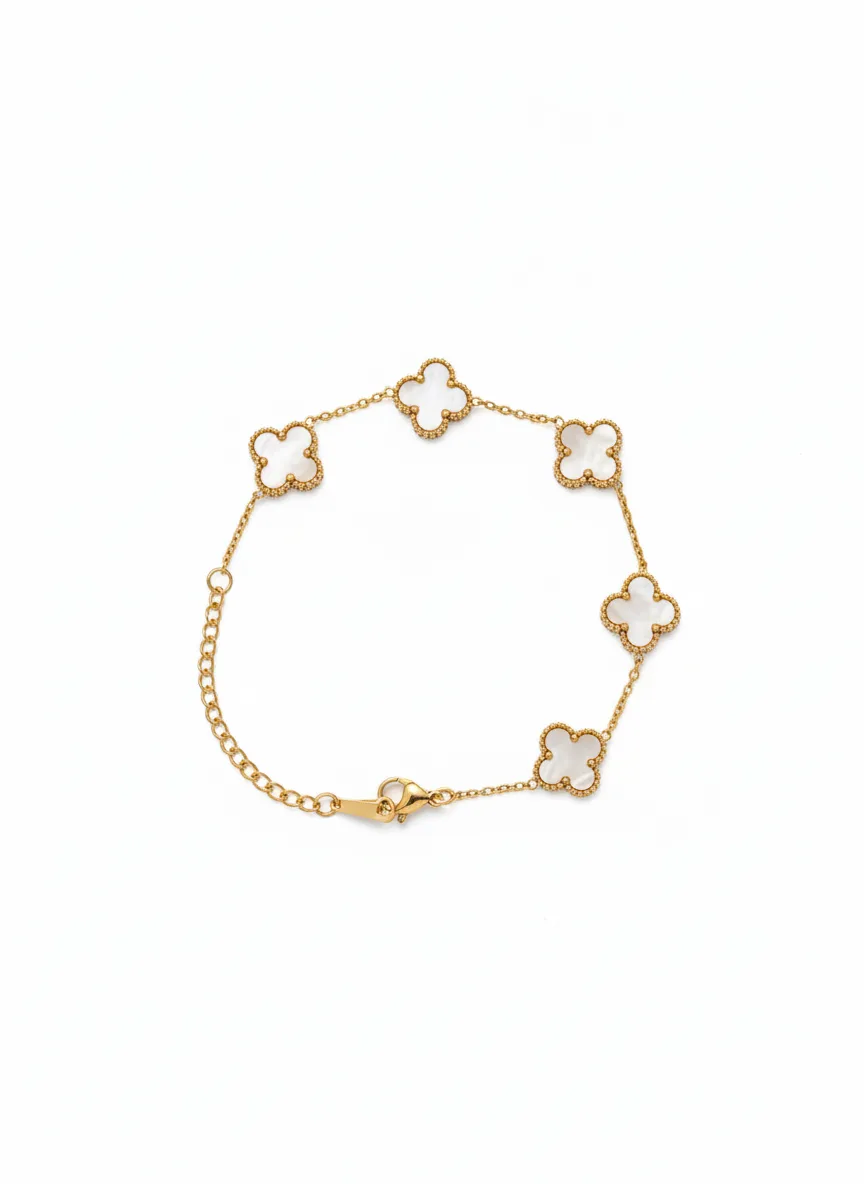 Dual Clover Charm Bracelet – 18K Gold Plated (Anti-Tarnish) - Image 6