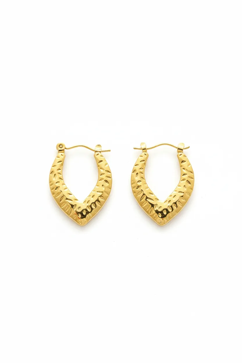 Textured Gold V-Shaped Hoop Earrings for Women - Image 2