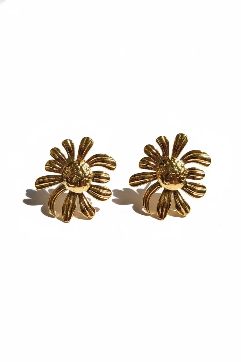 Gold Textured Heart Stud Earrings for Women - Image 2
