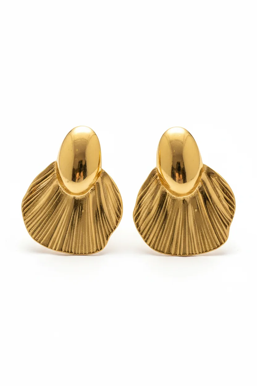 Gold Textured Statement Stud Earrings for Women - Image 2