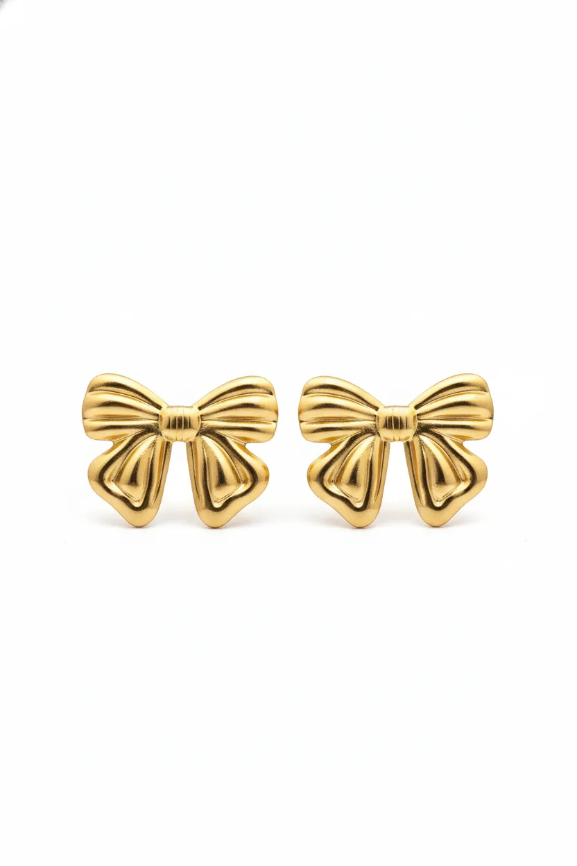 Gold Bow Stud Earrings for Women - Image 2