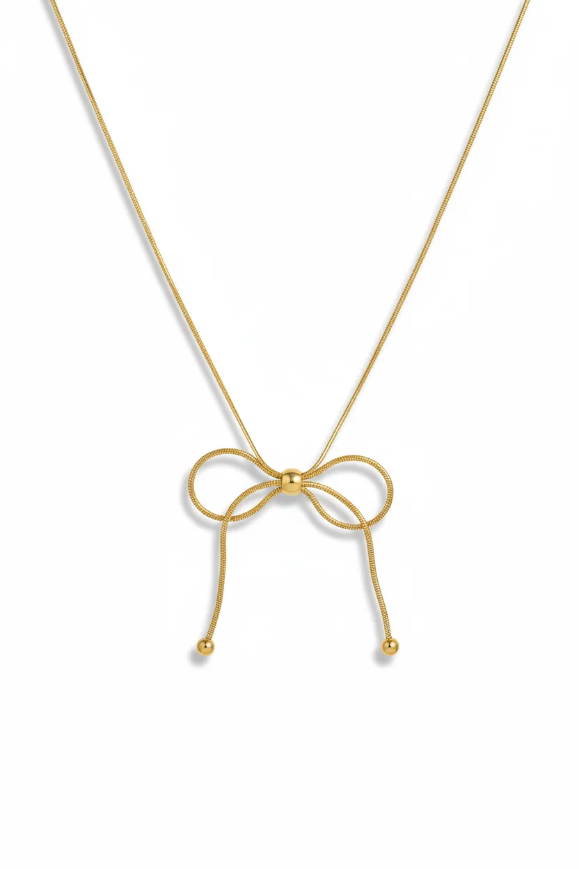 18K Gold-Plated Bow Necklace for Women - Image 2