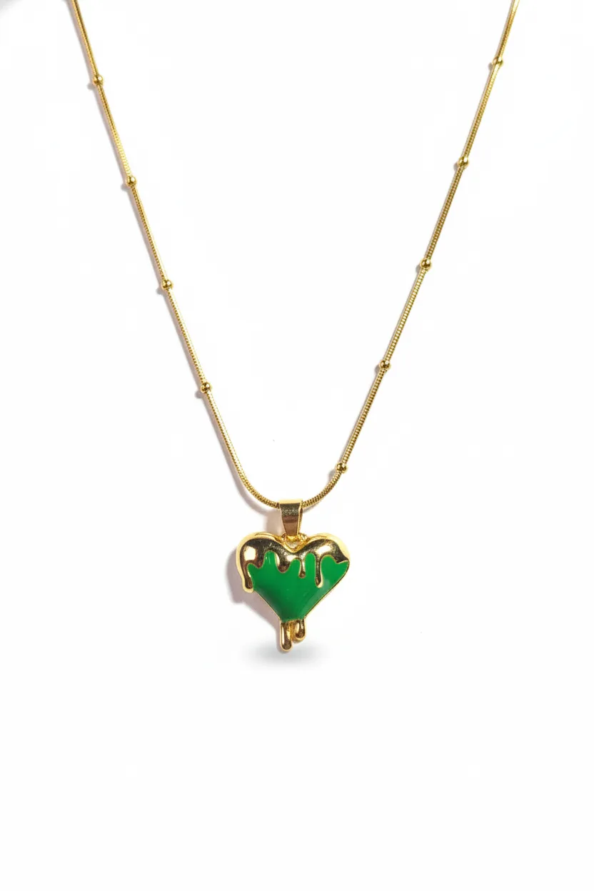 Green Drip Heart Pendant Necklace – 18K Gold Plated (Anti-Tarnish) - Image 2