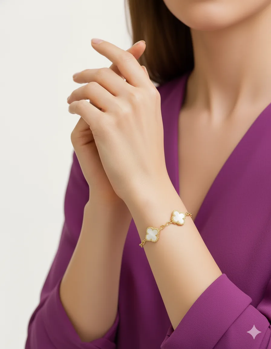 Dual Clover Charm Bracelet – 18K Gold Plated (Anti-Tarnish) - Image 3