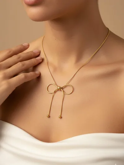 18K Gold-Plated Bow Necklace for Women