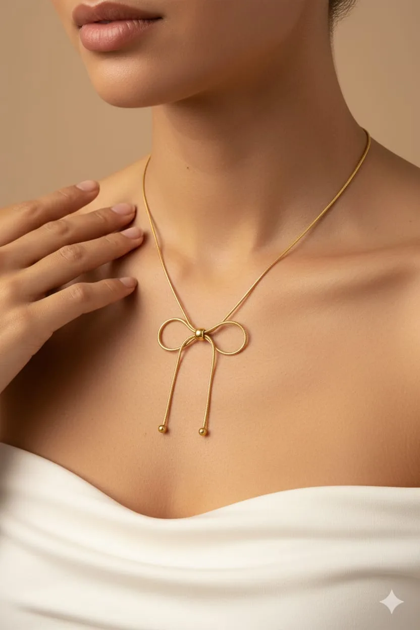 18K Gold-Plated Bow Necklace for Women