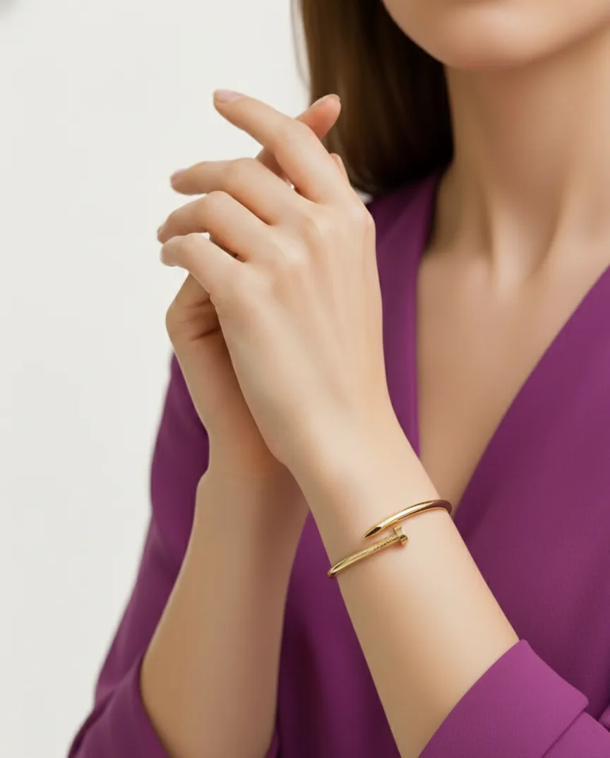 Premium Gold Plated Nail Design Bracelet for Women