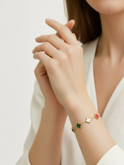 Dual Clover Charm Bracelet – 18K Gold Plated (Anti-Tarnish)