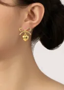 Gold Bow Heart Drop Earrings for Women