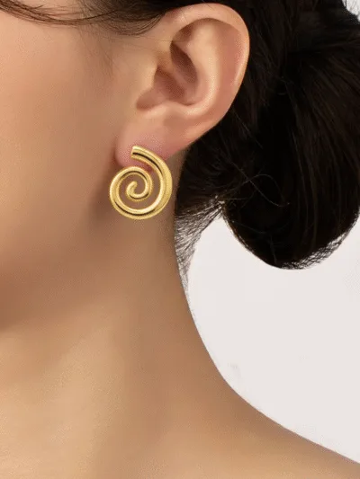 Gold Spiral Stud Earrings for Women