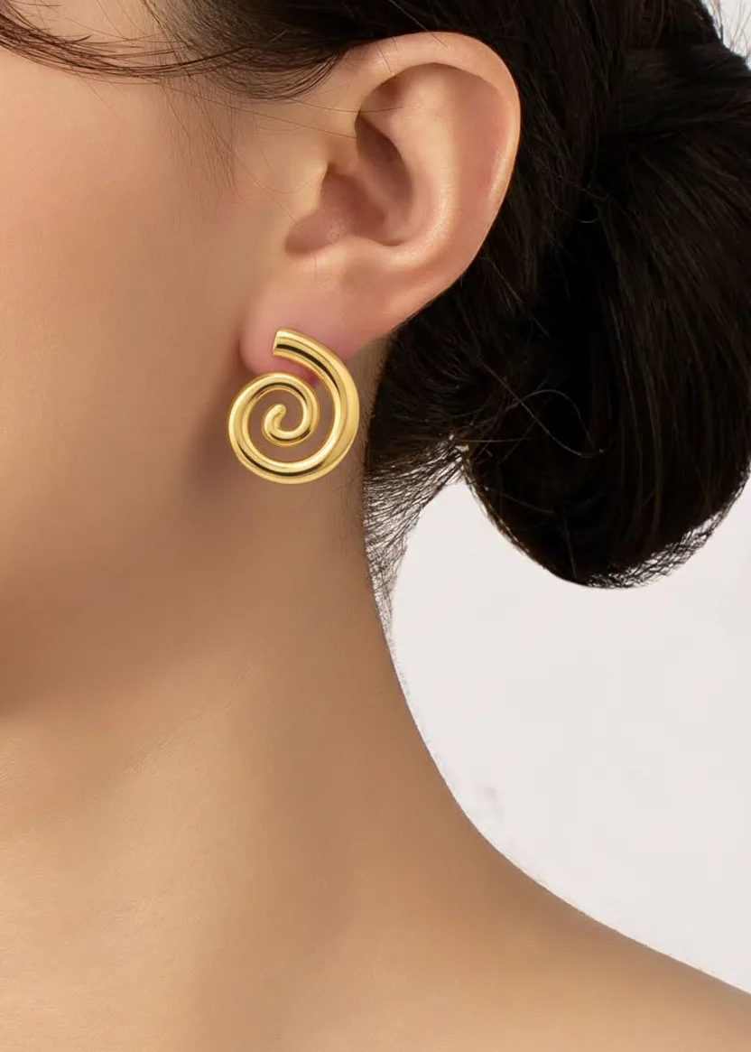 Gold Spiral Stud Earrings for Women