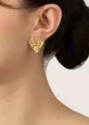 Gold Textured Heart Stud Earrings for Women