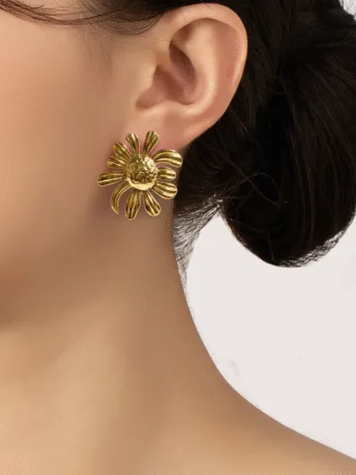 Gold Textured Heart Stud Earrings for Women