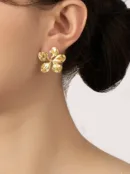 Gold Textured Flower Stud Earrings for Women
