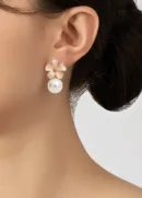 Pink Flower Pearl Drop Earrings for Women