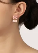 Pink Bow Pearl Drop Earrings for Women
