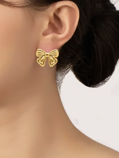 Gold Bow Stud Earrings for Women