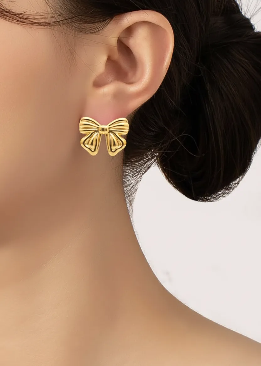 Gold Bow Stud Earrings for Women