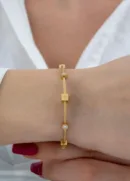 Luxury Gold-Plated Cable Wire Bracelet with Cube Charms & Crystals for Women