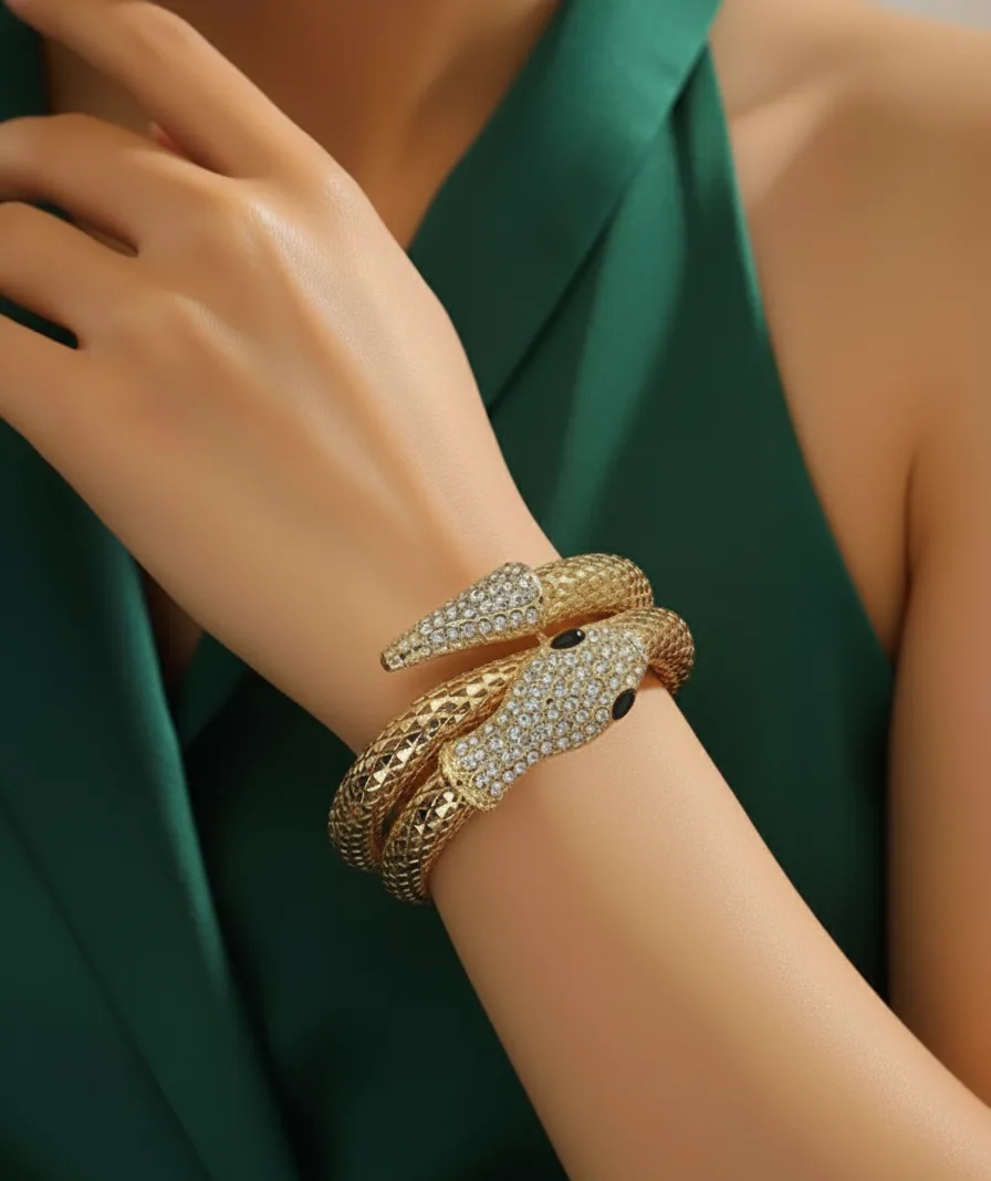 18k gold plated Snake Design Adjustable Wrap Bracelet for Women