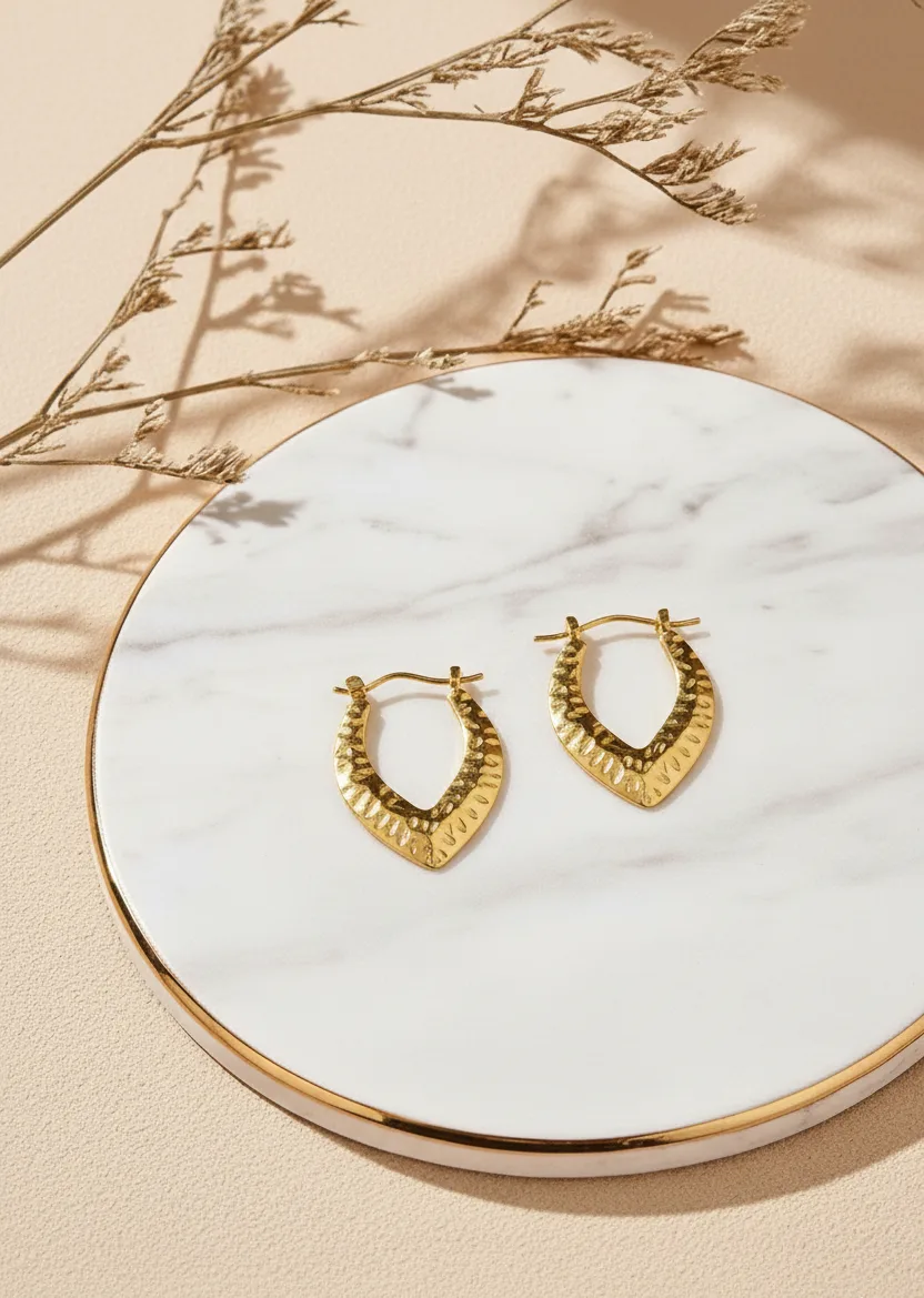 Textured Gold V-Shaped Hoop Earrings for Women - Image 3