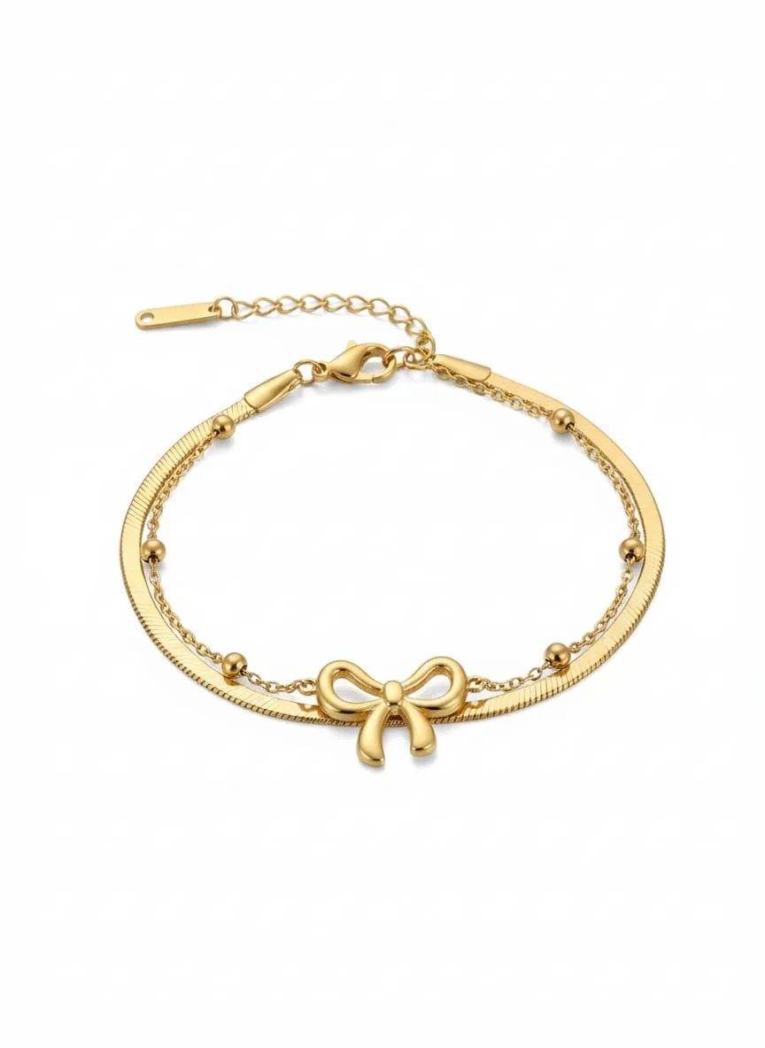 18k gold plated Stylish bracelet with a cute bow charm - Image 2