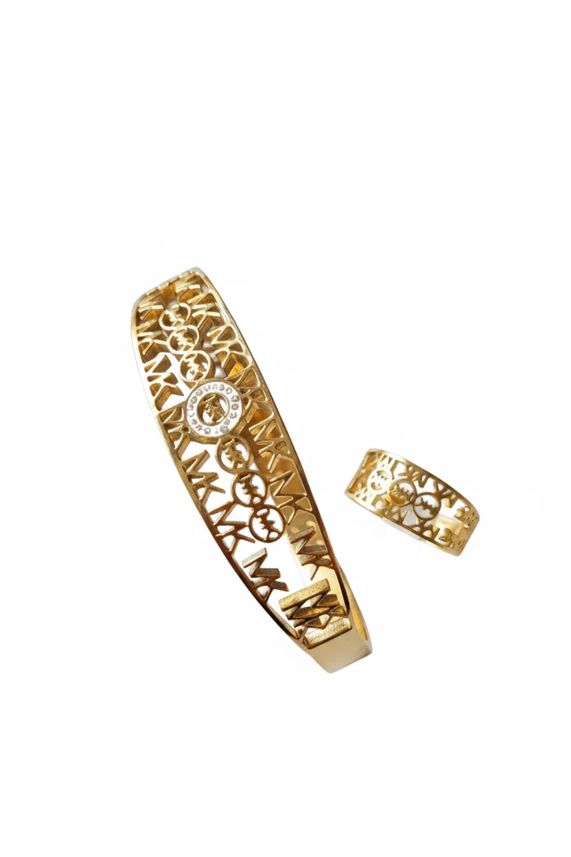 Luxury Designer 18k Gold-Plated Bracelet & Ring Combo Set - Image 3