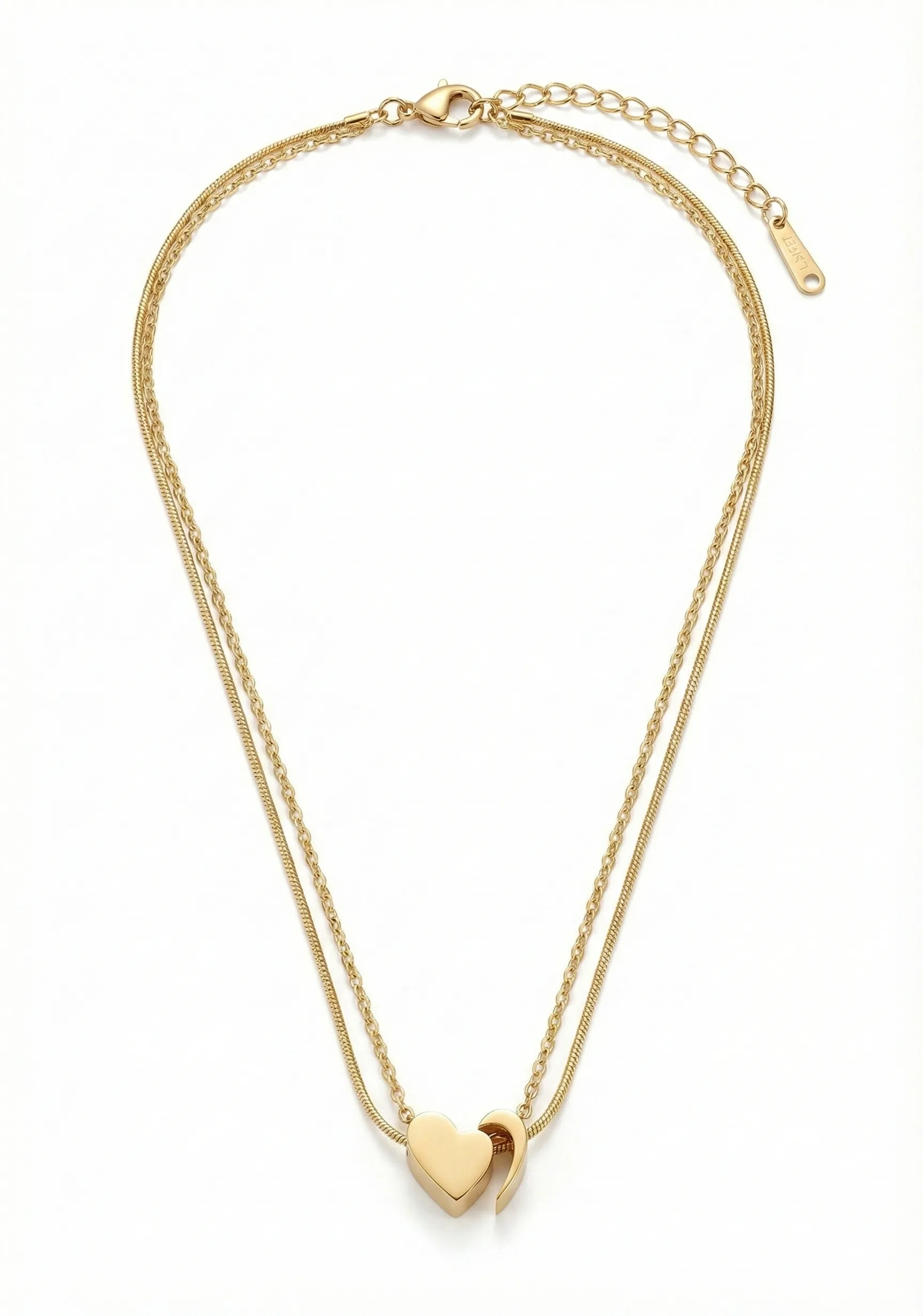 18K Gold Plated Double Layer Heart Pendant Necklace - Image 2