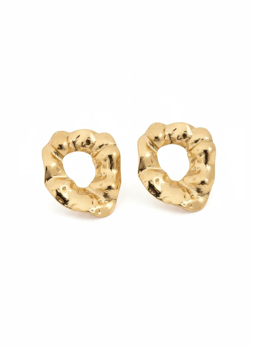 18K Gold Plated Organic Shape Stud Earrings - Image 2