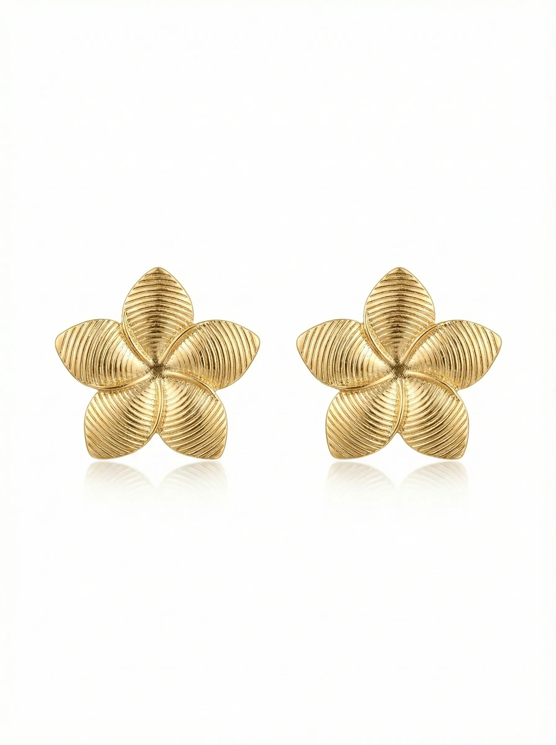 18K Gold Plated Floral Textured Stud Earrings - Image 2