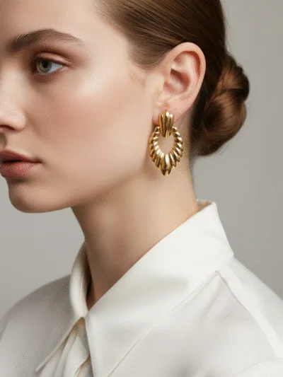 18K Gold Plated Textured Hoop Earrings