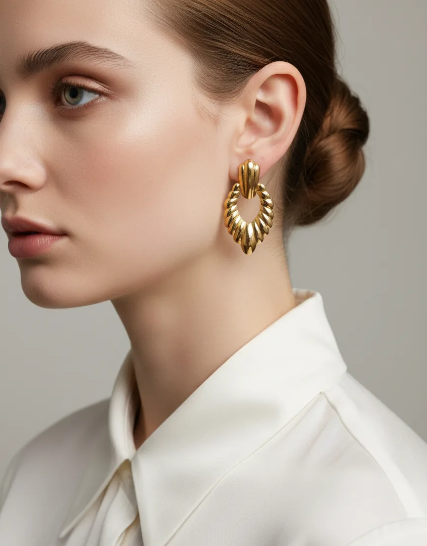 18K Gold Plated Textured Hoop Earrings