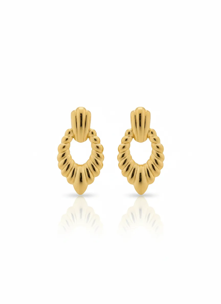 18K Gold Plated Textured Hoop Earrings - Image 2
