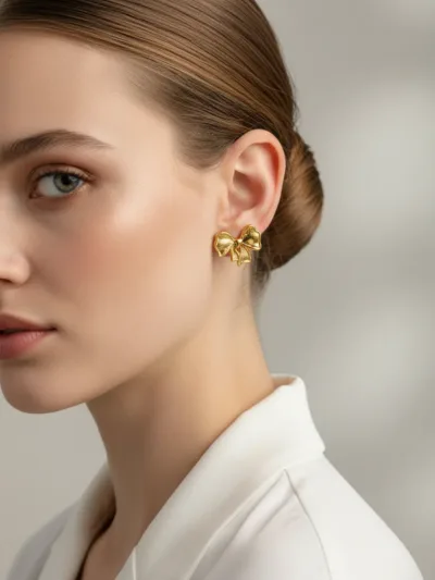 18K Gold Plated Bow Stud Earrings