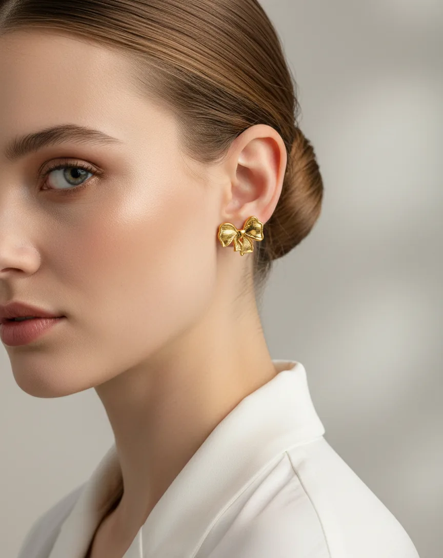 18K Gold Plated Bow Stud Earrings