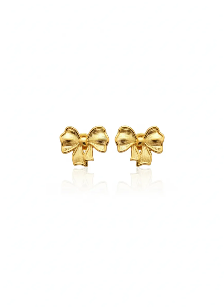 18K Gold Plated Bow Stud Earrings - Image 2