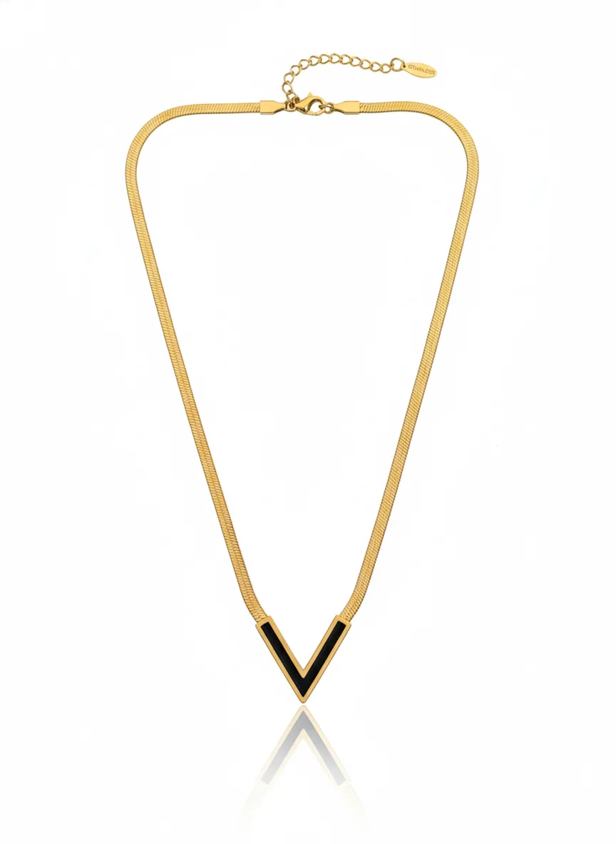 18K Gold Plated V-Shape Pendant Necklace - Image 2