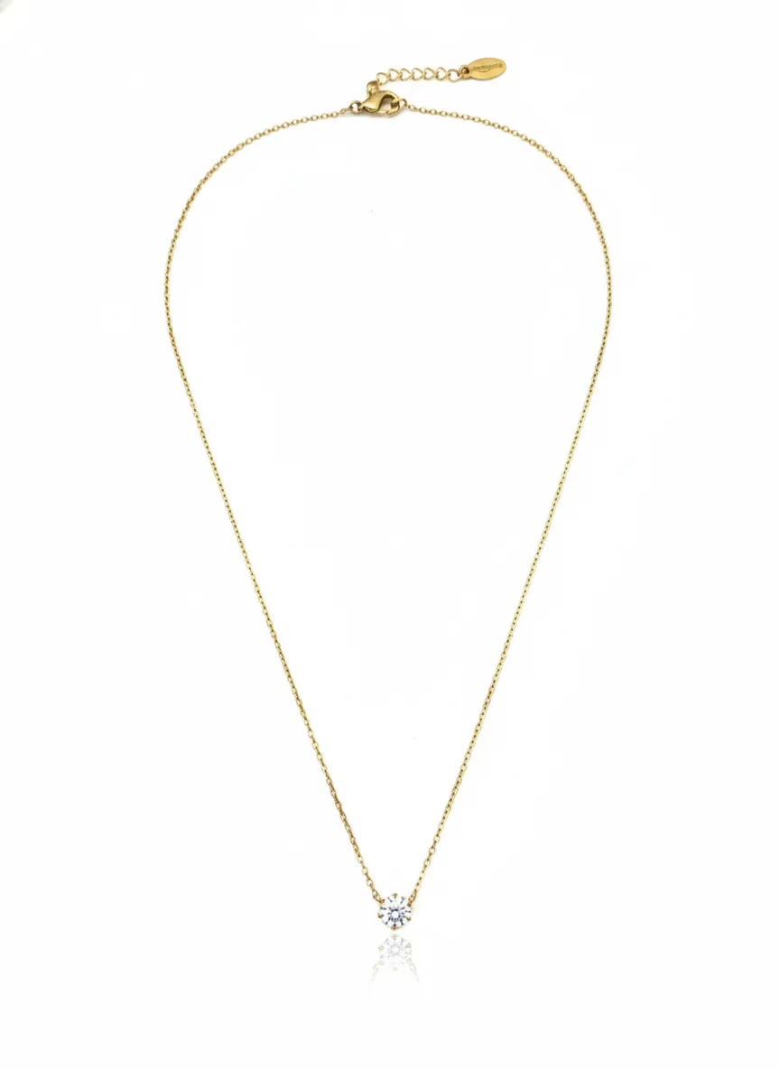 18K Gold Plated Solitaire Pendant Necklace - Image 2