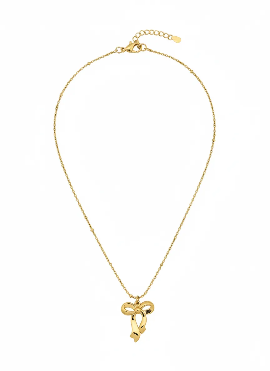 18K Gold Plated Bow Pendant Necklace - Image 2