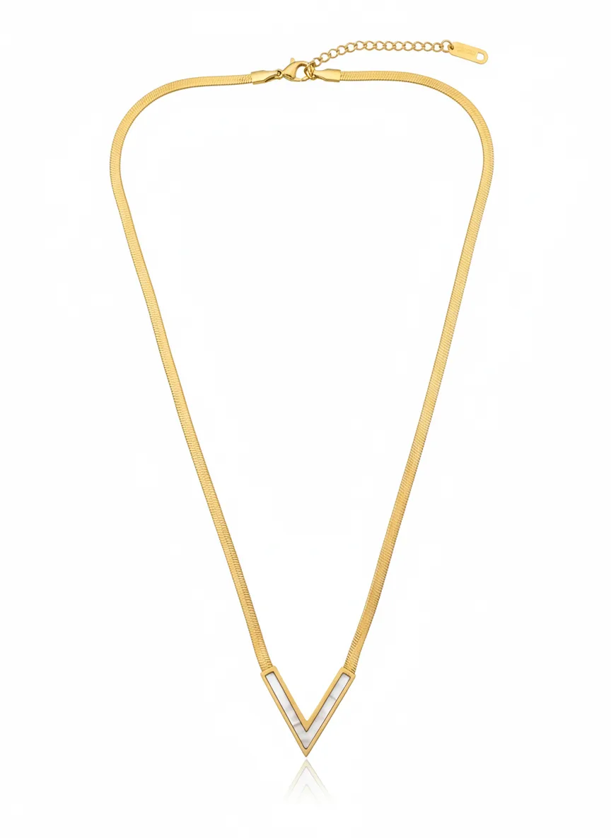18K Gold Plated V-Shape Pendant Necklace - Image 4
