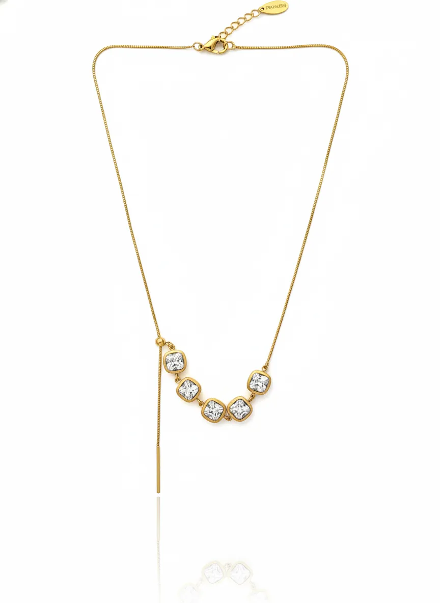 18K Gold Plated Crystal Square Necklace - Image 2