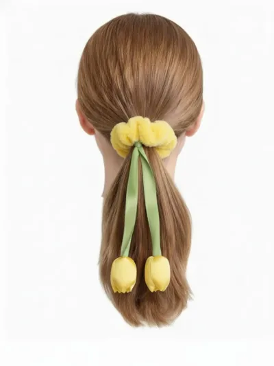 Fur Tulip Design Beige Scrunchies