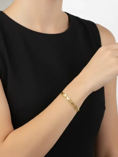 18k Gold-Plated Butterfly Bracelet Adjustable Double Chain