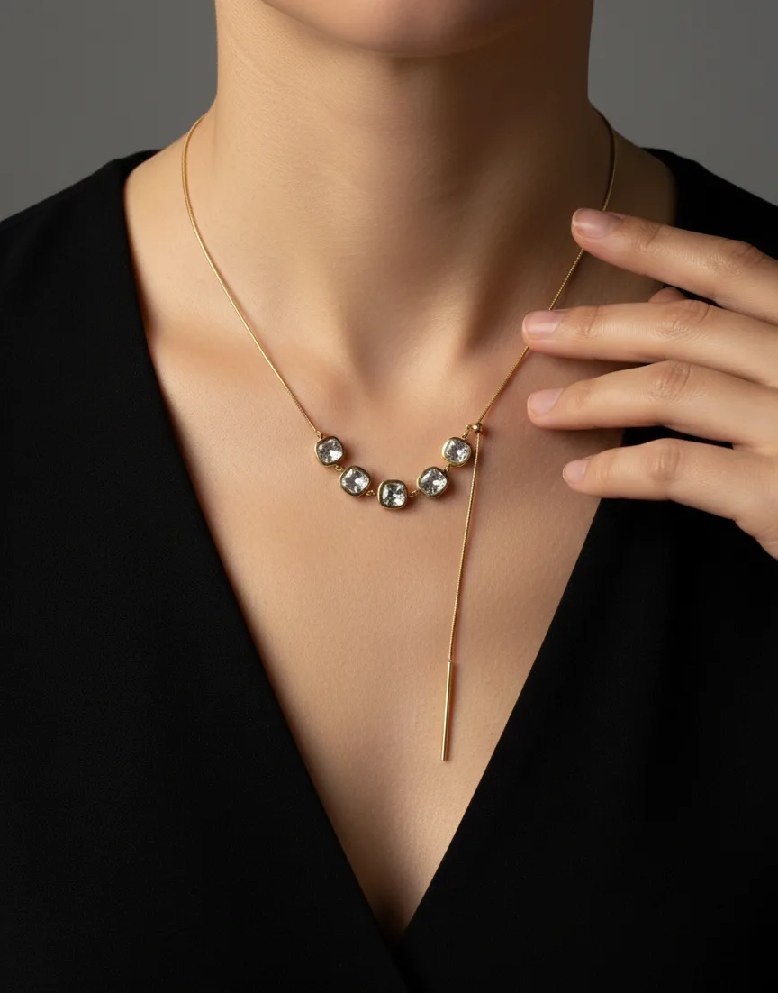 18K Gold Plated Crystal Square Necklace