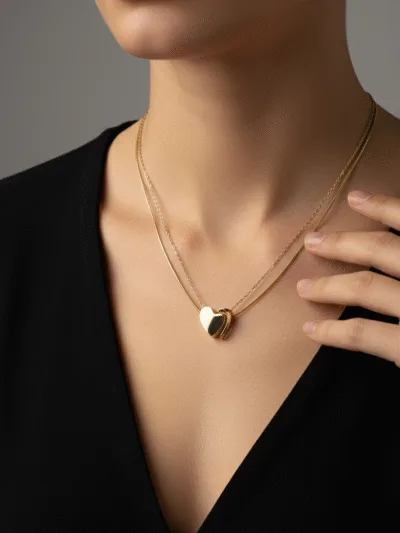 18K Gold Plated Double Layer Heart Pendant Necklace