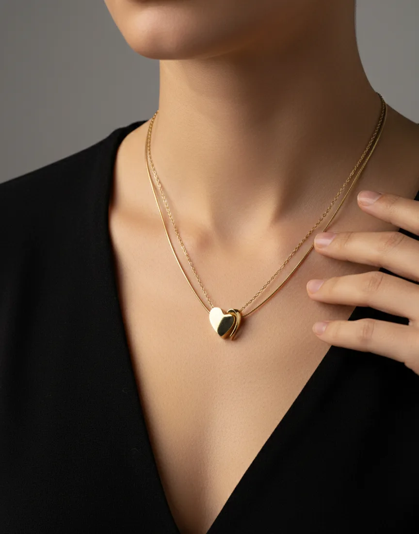 18K Gold Plated Double Layer Heart Pendant Necklace