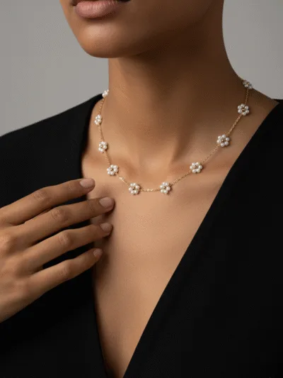 18K Gold Plated Pearl Flower Necklace