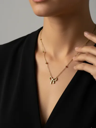 18K Gold Plated Bow Pendant Necklace